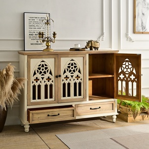 Mueble de Salón Rústico Ecológico Estilo Granja, Gabinete de Almacenamiento Retro Tallado en Madera con 2 Cajones para Uso en Hoteles y Apartamentos - Product Image 4