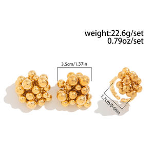 Nuevo diseño, conjunto de joyería de boda con cuentas doradas, aleación clásica, juego de anillos y aretes con diseño de frutas, para compromiso, aniversario, regalo para fiestas. - Product Image 5