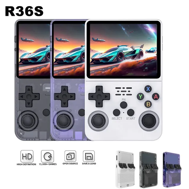 R36S Retro Game Console 35-inch IPS Screen 720x720 Non-Touch No Battery Portable Pocket Player 64GB 15000 Games