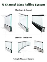 Système de balustrade d'escalier en verre sans cadre, en acier inoxydable et aluminium, avec profilé en U, pour intérieur, extérieur, centre commercial, balcon, moderne