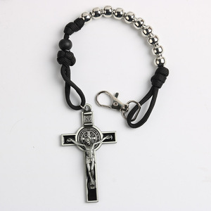 Lote al por mayor de llaveros cristianos de madera de 10 mm con rosario inspirador de paracord para coche - Product Image 4