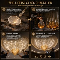 Lustre en verre personnalisé en forme de feuille de lotus-goutte d'eau pour hall d'hôtel, bureau de vente, salle d'exposition, éclairage suspendu