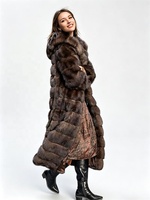 Manteau long de luxe pour femme en fausse fourrure de vison marron foncé à capuche, avec empiècements horizontaux, épais et chaud pour l'hiver, modèle maxi, en fausse fourrure écologique pour femme, ODM