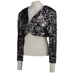 Chaqueta de punto de lentejuelas para mujer, abrigo de manga larga, Bolero corto recortado, ropa de discoteca, disfraces de fiesta Vintage - Product Image 5