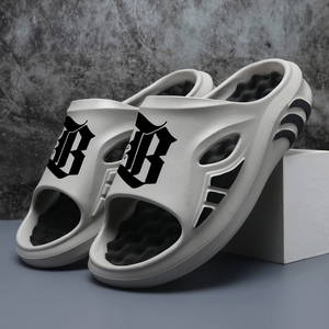 Kalın siyah erkek atletik tarzı turuncu aksan şık atletik slaytlar ile tek kayış spor terlik - Product Image 4