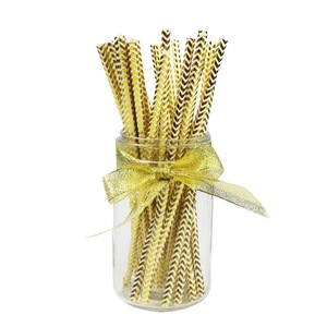 Disposable Paper Straws Gold Chevron Pattern 8 Mm Diameter Party Decoration Straight Pipe - Product Image 2