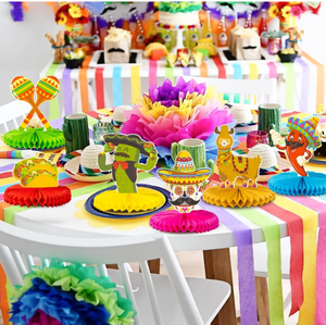 Crâne mexicain Fiesta Taco Cactus Pinata dessin animé thème papier nid d'abeille centres <span class=keywords><strong>de</strong></span> <span class=keywords><strong>Table</strong></span> Toppers Pom Poms signes ornement décor - Product Image 2
