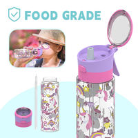 Bouteille d'eau pour enfants avec paille, motif sirène et licorne mignons, sans BPA, anti-fuite, en plastique, pour la rentrée scolaire