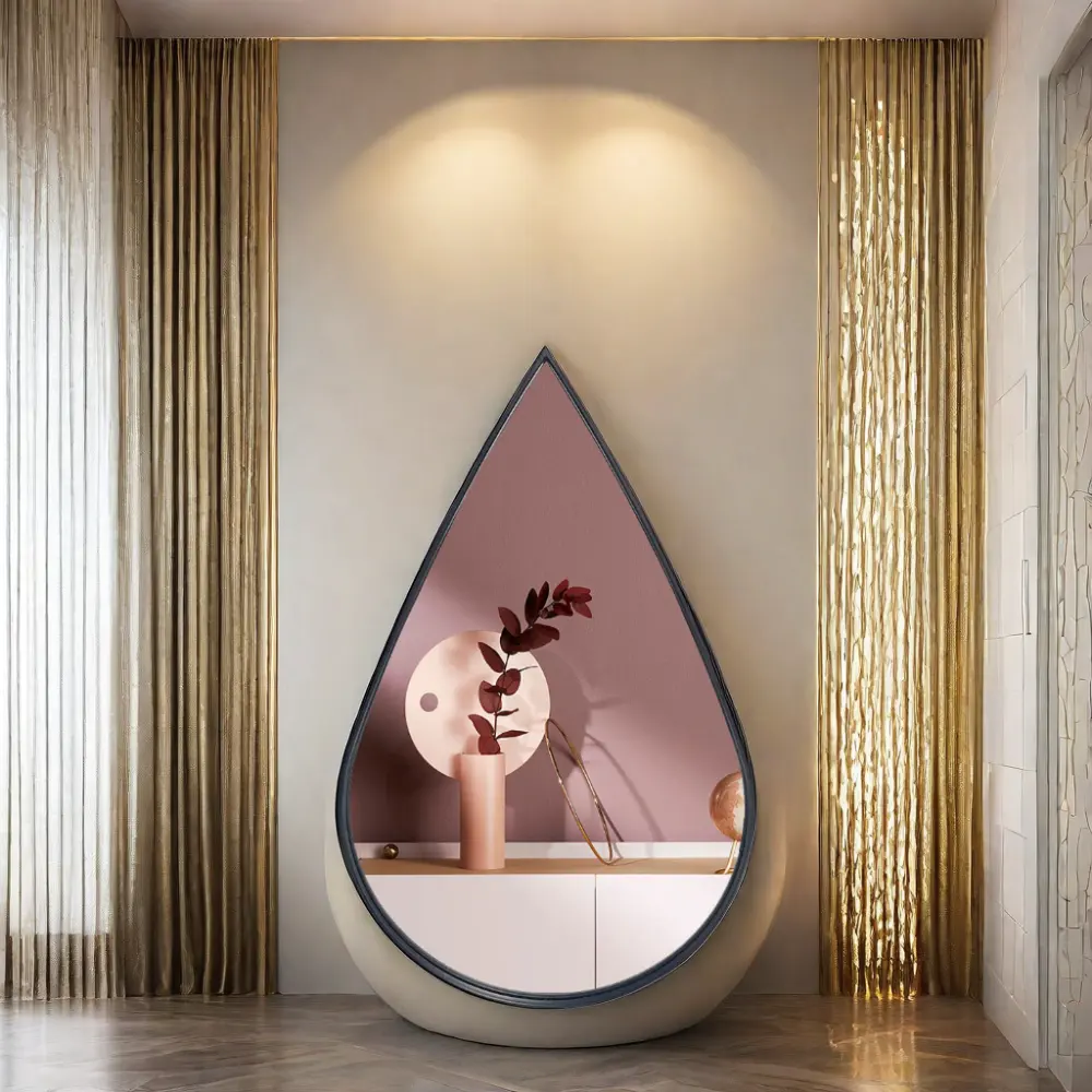 홈 장식 다른 모양의 대형 벽 거울 장식 거울 아트 물방울 모양의 철 금속 테두리 모양의 아트 거울