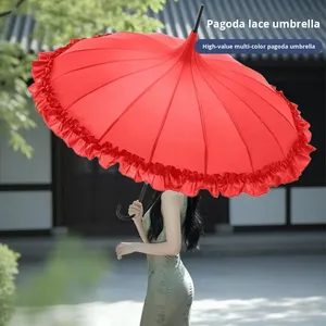 Parapluie manuel en <span class=keywords><strong>dentelle</strong></span> de style pagode Lolita Princess, parapluie à jupe rétro européen pour femmes avec protection UV et 16 baleines - Product Image 4