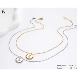 Collar con Colgante de Diamante en Forma de Letra S, Cadena de 2 cm, Acero en Tono Dorado y Plateado - Product Image 2