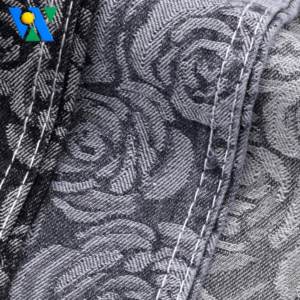 9,7 Unzen Jacquard Denim Stoff Rollen Rose Blumenmuster Jacquard Denim Stoff Hersteller Black Jeans Denim Stoff Bulk Lieferant - Product Image 1