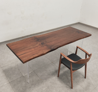 Table de salle à manger en bois massif de noyer chinois avec plateau en bois naturel à bords bruts, mobilier robuste pour salon/salle à manger 2,0 m