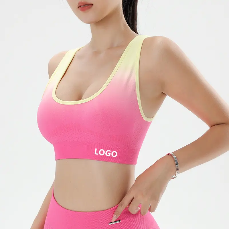 Kostenloser Logo-Druck stoß fester nahtloser Sport-BH Workout Gym Running Top für Frauen Yoga-BH