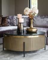 Table basse ronde marron de luxe à LED lumineuse pour la maison pour les meubles de rangement de salon