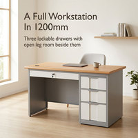 Escritorio de Oficina Moderno de Madera con 3 Cajones, Escritorio de Computadora de Metal y Acero, Muebles de Oficina para el Hogar, 120 cm