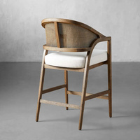 Milieu du siècle moderne rotin canne dos solide chêne bois comptoir hauteur tabouret de Bar Style français chaise de Bar pour cuisine Restaurant