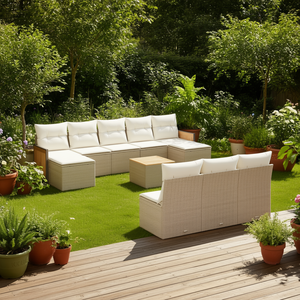 Beige Garden <b>Sofa</b> <b>Set</b> With Cushions Outdoor Furniture Contemporary Style UV Resistant PE Rattan Waterproof - Product Image 2