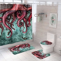 Personnalisé bleu vie marine pieuvre tentacules rideau de douche ensemble 3D salle de bain tissu tapis de bain tapis toilette couverture océan Animal thème