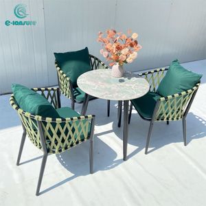 Sedia in Corda Intrecciata <span class=keywords><strong>Verde</strong></span> Serie Giardino con <span class=keywords><strong>Tavolo</strong></span> Rettangolare per Patio e Ristorante - Arredamento Moderno per Esterni di Hotel - Product Image 3