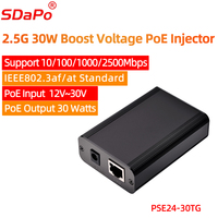Inyector PoE SDAPO 30W Entrada de CC Gigabit 2,5 Gbps 802. 3AF/AT Adaptador PoE Ethernet estándar Inyector PoE activo