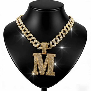 Collana <span class=keywords><strong>con</strong></span> Ciondolo <span class=keywords><strong>Lettera</strong></span> <span class=keywords><strong>M</strong></span> Iced Out da Uomo, in Lega Argento, <span class=keywords><strong>con</strong></span> Catena Cuban Link, Gioielli Hip Hop Personalizzati, Accessori Moda Uomo - Product Image 2