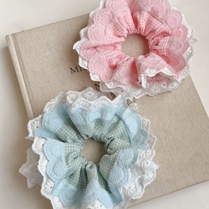 Phong cách múa ba lê bốn lớp nếp gấp ren kẻ sọc lớn buộc tóc cao cấp Cảm thấy ren Bun Headband mùa xuân và mùa hè tươi hairband - Product Image 1