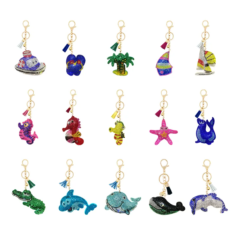 2020 new marine cartoon character series shiny rhinestone flannel keychain pendant cute small gift accessories