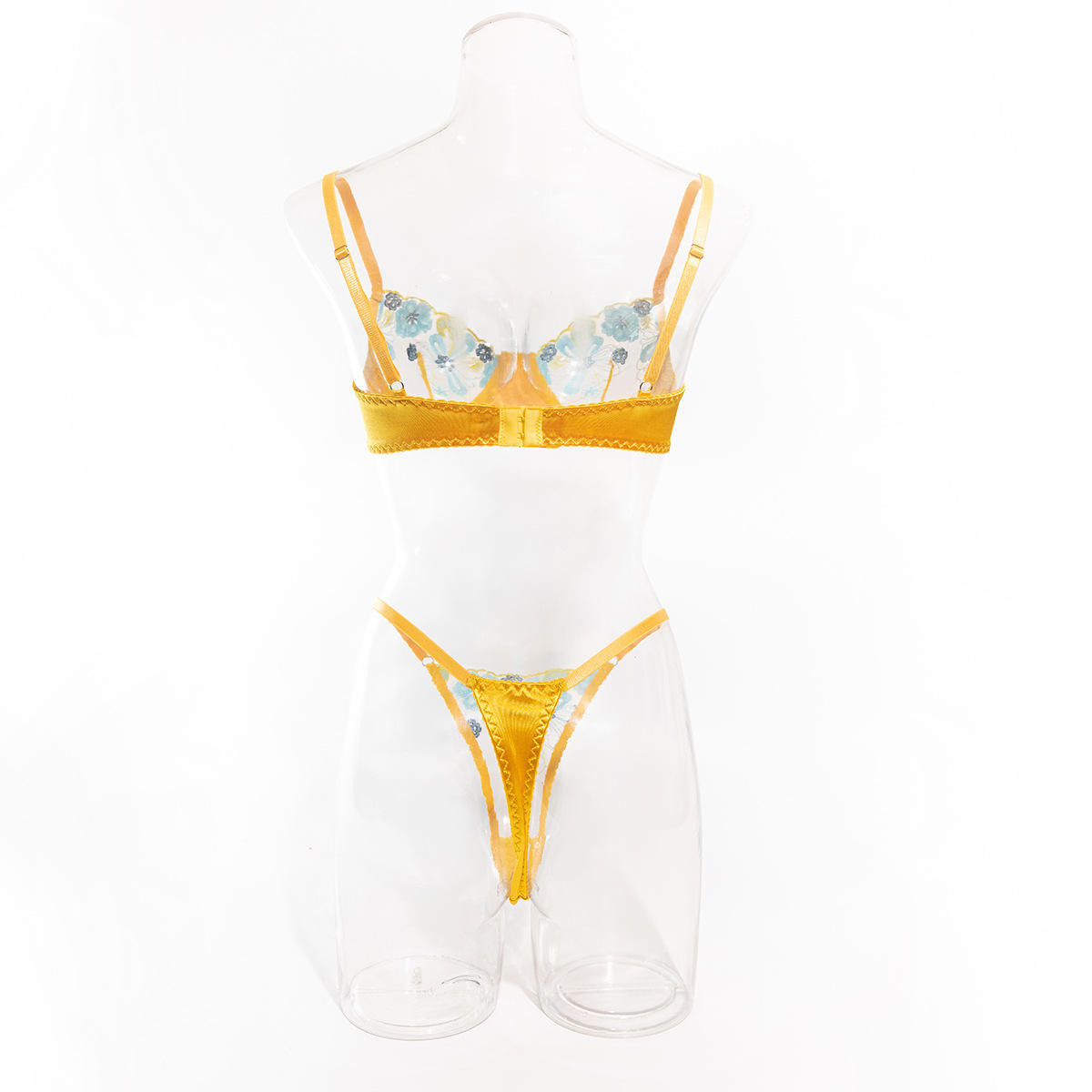 Wholesale Sexy Underwear Ultra-thin Embroidered Mesh Satin Stitching See-through 2pcd Set Lingerie