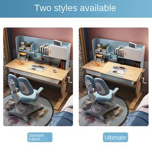 Bureau moderne et simple en bois massif avec bibliothèque intégrée et chaises pour les élèves du primaire et du secondaire - Product Image 4