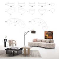 Sofá Modular Curvo Nórdico Moderno de 3 Plazas con Base de Madera y Tapicería de Tela para Sala de Estar