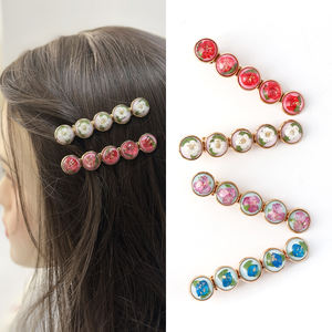 <span class=keywords><strong>Pince</strong></span> à <span class=keywords><strong>cheveux</strong></span> en résine pour femmes, accessoires floraux encapsulés, en acier inoxydable, faite à la main, pour mariage bohème - Product Image 1