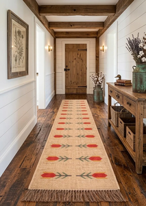 Tapis de couloir en jute floral fait main, style bohème rustique avec franges, pour entrée, salon, chambre, décoration de sol - Product Image 4