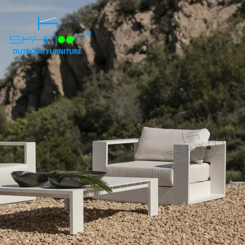 Moderne weiß einzigen aluminium sofa lounge großhandel neueste design terrasse metall sofa outdoor möbel luxus garten sofa(32017-1)