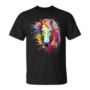 Connemara Pony Watercolor Splash Art T-shirt pour hommes et femmes, unisexe, manches courtes, col rond, impression numérique - Product Image 1
