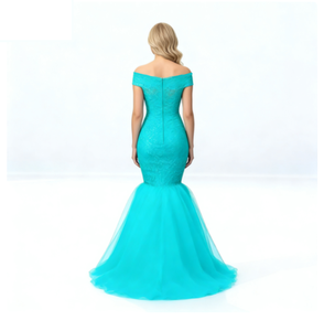 Robes de demoiselle d'honneur sirène vertes élégantes, robes de soirée à épaules dénudées pour invitées de mariage, robes de soirée à traîne - Product Image 3