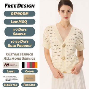 Nuovi Arrivi: Elegante <span class=keywords><strong>Cardigan</strong></span> Estivo Traspirante con Scollo a V, Bottoni Metallici e Dettagli Traforati <span class=keywords><strong>Sexy</strong></span> - Product Image 1