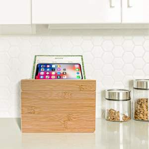 Bamboo Wooden Recipe <b>Box</b> Set <b>Kitchen</b> Recipe Organizer <b>Storage</b> <b>Storage</b> Recipe Card <b>Box</b> - Product Image 5