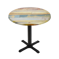 Pièces de mobilier d'extérieur, table ronde en bois recyclé vintage avec plateau en mélamine résistant aux taches pour bistrot, bar, café