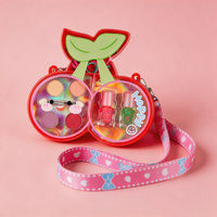 Palette de maquillage pour enfants en forme de cerise, végane et mignonne, avec cordon, fard à paupières, brillant à lèvres, kit cosmétique portable pour filles, vente en gros