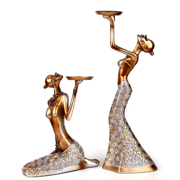 Dance Girl Storage Tray Decorations Aisle Living Room Fruit Bowl Kneel Servant Statue Holding Tray Beauty Display