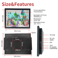 15 Inch 1024*768 4:3 Capacitive Touch Monitor Black USB LCD Screen Industrial Monitor