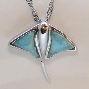Pendentif queue de baleine en argent sterling 925 et larimar véritable - Product Image 2
