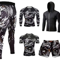 Ensemble de tenue d'entraînement Venom UFC pour hommes et femmes, haut et pantalon ajustés à séchage rapide, 5 pièces, vêtements de sport Muay Thai pour adultes
