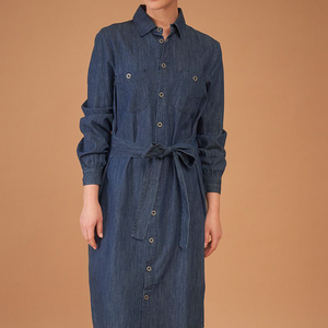 <span class=keywords><strong>2022</strong></span> venta al por mayor elegante camisa de mezclilla Jean Vestido de manga larga con cinturón para mujer - Product Image 4