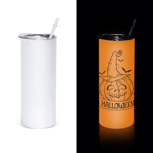 20oz Sublimation Straight Tumbler Halloween Glow in the Dark Fluorescent <b>Cup</b> Stainless Steel <b>Insulated</b> White Change Green Blue - Product Image 6