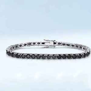 Moissanite Black Tennis Bracelet 925 Sterling <b>Silver</b> Plated Classic Style Sparkle Chain Jewelry Gift <b>for</b> <b>Men</b> Women - Product Image 4