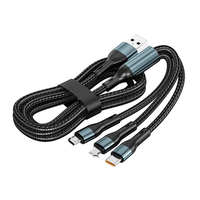 Câble de charge rapide tressé en nylon 3 en 1 6A 120W Charge sans fil et transfert de données avec Type-C pour téléphones mobiles
