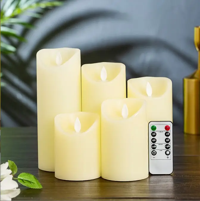 Set di candele senza fiamma candela a LED in movimento fiamma tremolante con telecomando colonna di cera reale a batteria