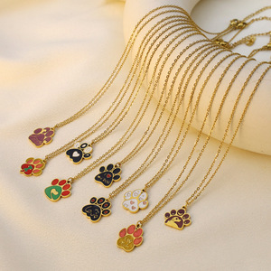 Animal Paw Print Pendant Necklace Gold Chain Unisex Fashion Jewelry For Pet Lovers - Product Image 1